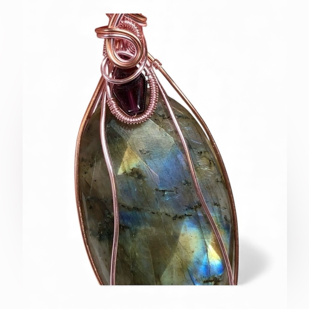 ✨⭐️💕checker cut/faceted blue flash labradorite-added natural garnet necklace